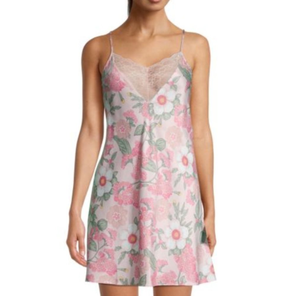 NEW Flora Nikrooz Women Trish 2 Piece Set Robe & Chemise Nightgown Lace Trim - Picture 4 of 5